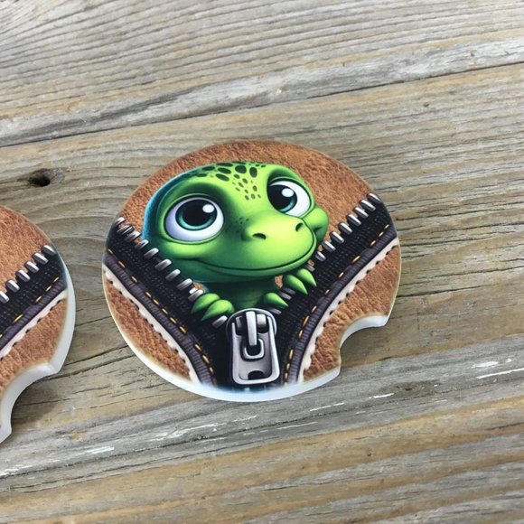 Dinosaur Baby Peek-a-Boo Zipper Car Coasters Set of 2 - Picture 4 of 6